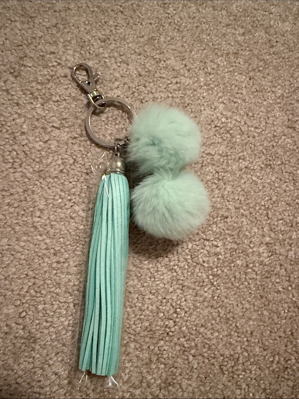 Teal Pom Pom & Tassle Keychain
